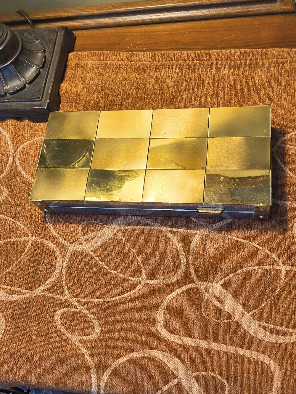 Mid-Century Patchwork Cityscape Brass/Chrome Gentlemen's Jewelry Box
